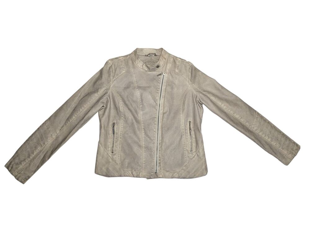 Joujou Womens Gray Faux Leather Moto Biker Jacket Distressed Size Medium M